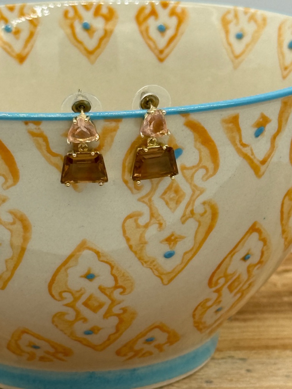 Elegant Blush Pink and Brown Gem Earrings (Costume Jewelry)